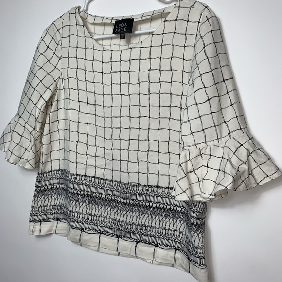 Leo & Sage Ruffle Sleeve Windowpane Top Size S - Picture 2 of 7